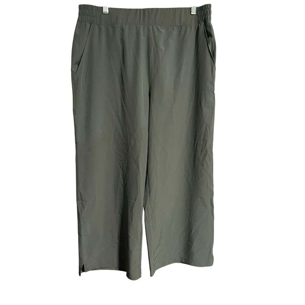 Asics Womens Wide Leg Stretch Woven Cropped Pants XL Sage Greeen FLAW READ